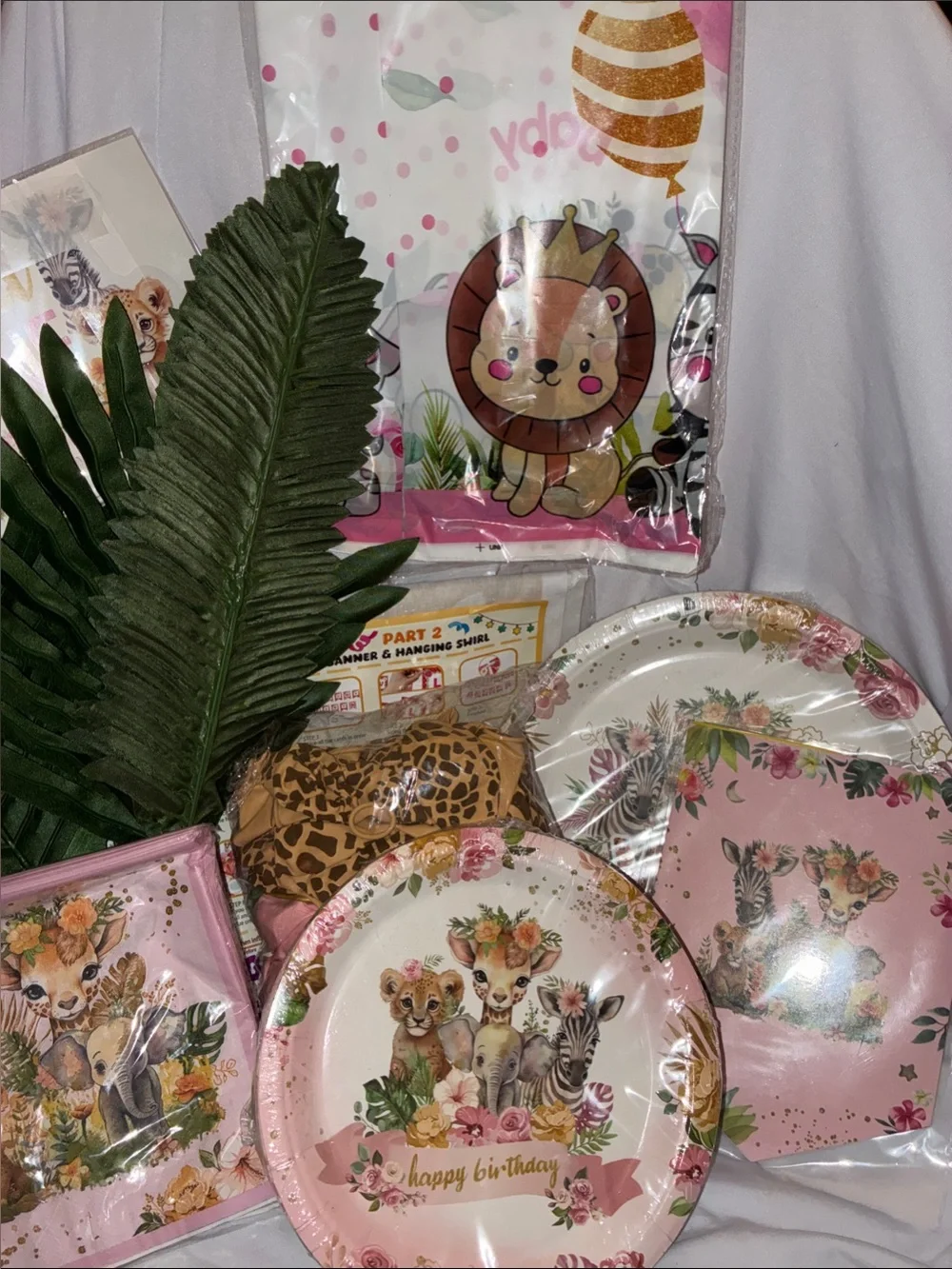Pink Safari Animal Birthday Party Tableware Set by